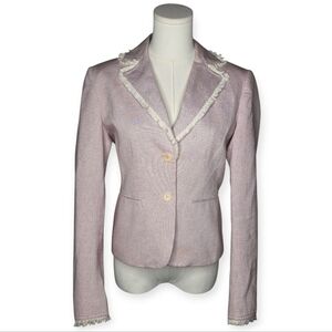 BCBGMAXAZRIA Pink Cotton Blazer Size 4 Frayed Trim Tailored Jacket